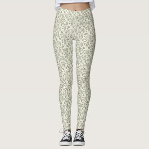 Leggings Caída deja verde patrón Sml en crema