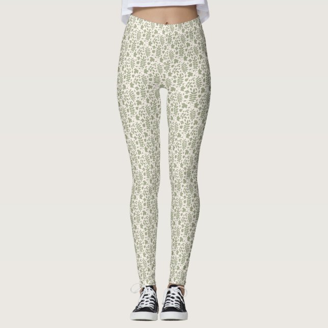 Leggings Caída deja verde patrón Sml en crema (Anverso)