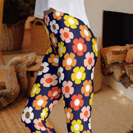 Leggings Caída Retro Flores de Otoño Patrón Azul