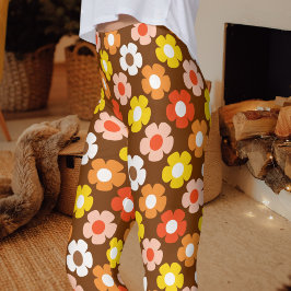Leggings Caída Retro Flores de Otoño Patrón Marrón