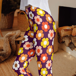 Leggings Caída Retro Flores de Otoño Patrón Púrpura