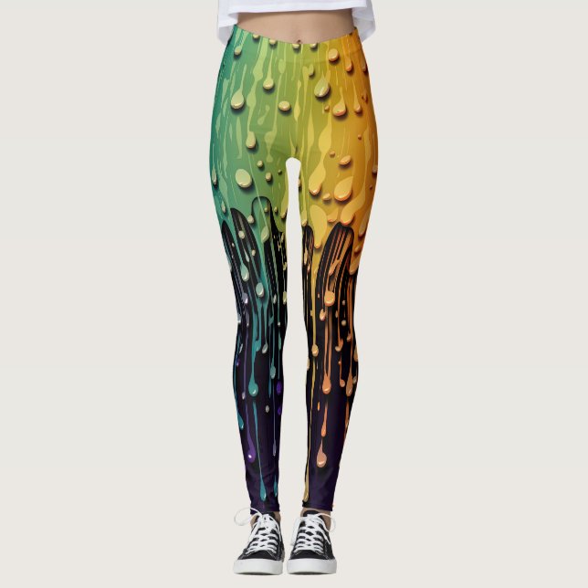 Leggings Caídas de agua del arcoiris negro (Anverso)
