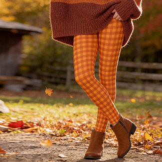 Leggings Calabaza Clásica de Otoño Gingham Cuadros
