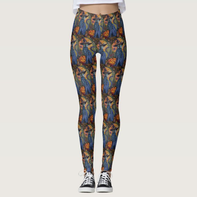 Leggings Calabaza de bruja de Halloween, un gato azul ruso  (Anverso)