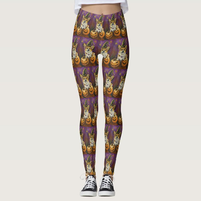 Leggings Calabaza de Brujas de Perro de Corgi Halloween (Anverso)