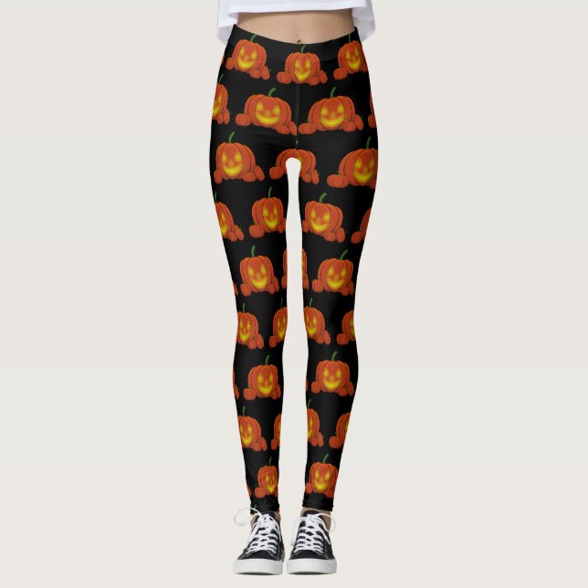 Leggings Calabaza de calabaza brillante de Jack-o'-Lantern (Anverso)