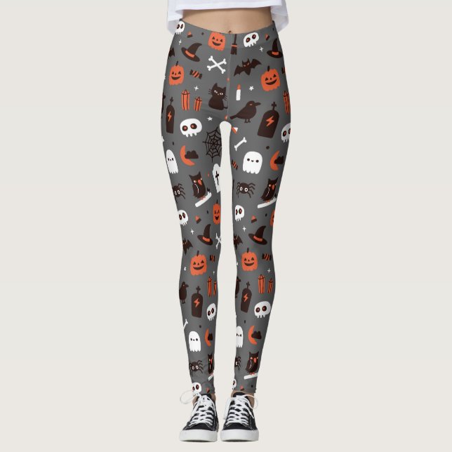 Leggings Calabaza de gatito salvaje de Halloween (Anverso)