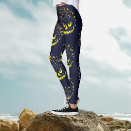 Leggings Calabaza de Halloween Cool Black Yellow Jack O Lan
