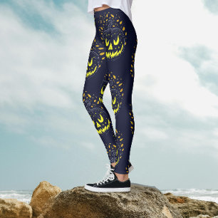 Leggings Calabaza de Halloween Cool Black Yellow Jack O Lan
