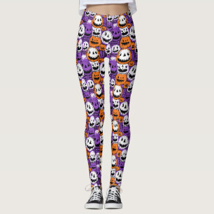 Leggings Calabaza de Halloween - Morado, Naranja, Blanco