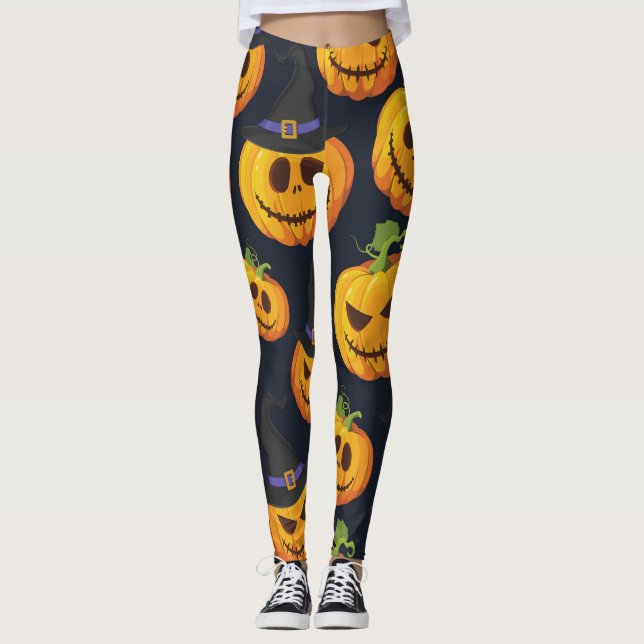 Leggings Calabaza de Halloween: Patrón de Brujas Vintage (Anverso)