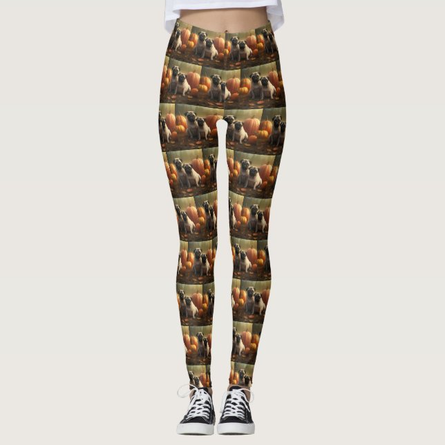 Leggings Calabaza deslumbrante de la pug pipa otoño (Anverso)