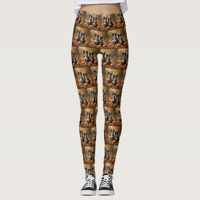 Leggings Calabaza deslumbrante del otoño boreal Collie Pupp (Anverso)