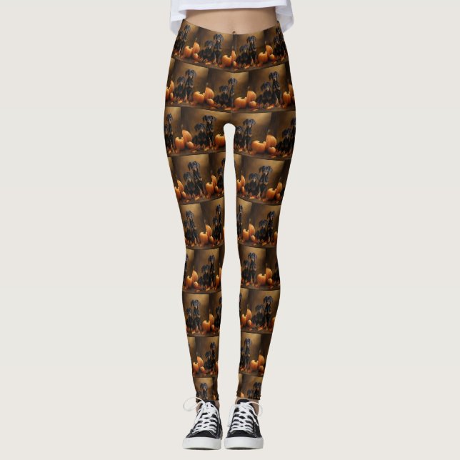 Leggings Calabaza deslumbrante Doberman Puppy Autumn (Anverso)