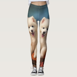 Leggings Calabaza deslumbrante Samoyed Puppy Autumn