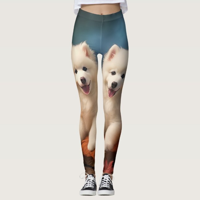 Leggings Calabaza deslumbrante Samoyed Puppy Autumn (Anverso)