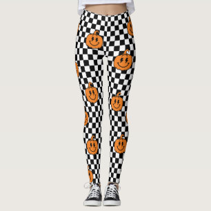 Leggings Calabaza Naranja Cuadrada Negra Halloween Retro Ra