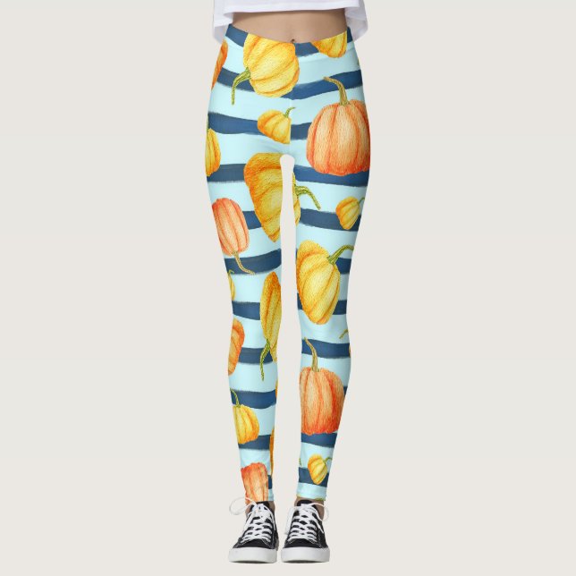 Leggings Calabaza naranja: decoración a rayas acuáticas. (Anverso)