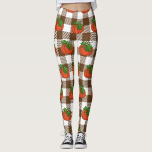 Leggings Calabaza naranja sobre el patrón de cuadros de col