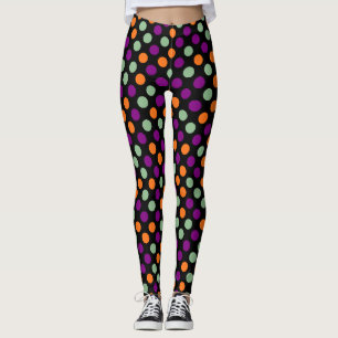 Leggings Calabaza, púrpura, verde y negro puntos de polka d