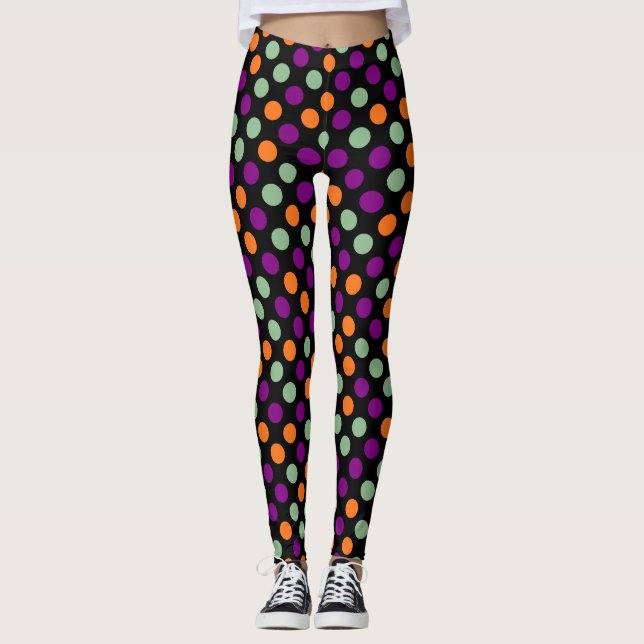 Leggings Calabaza, púrpura, verde y negro puntos de polka d (Anverso)