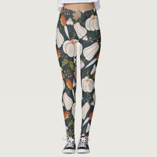 Leggings Calabaza sin soldadura patrón floral blanco y negr
