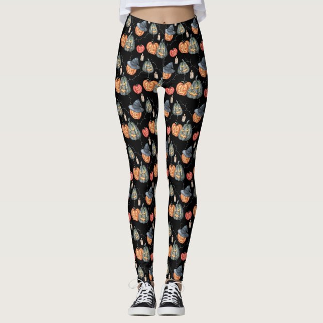 Leggings Calabazas acuarelas espeluznantes (Anverso)