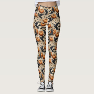 Leggings Calabazas, cuervos y el patrón de Halloween de los