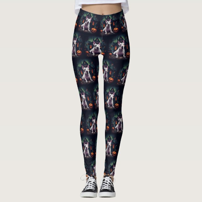 Leggings Calabazas de Bull Terrier Halloween dan miedo (Anverso)
