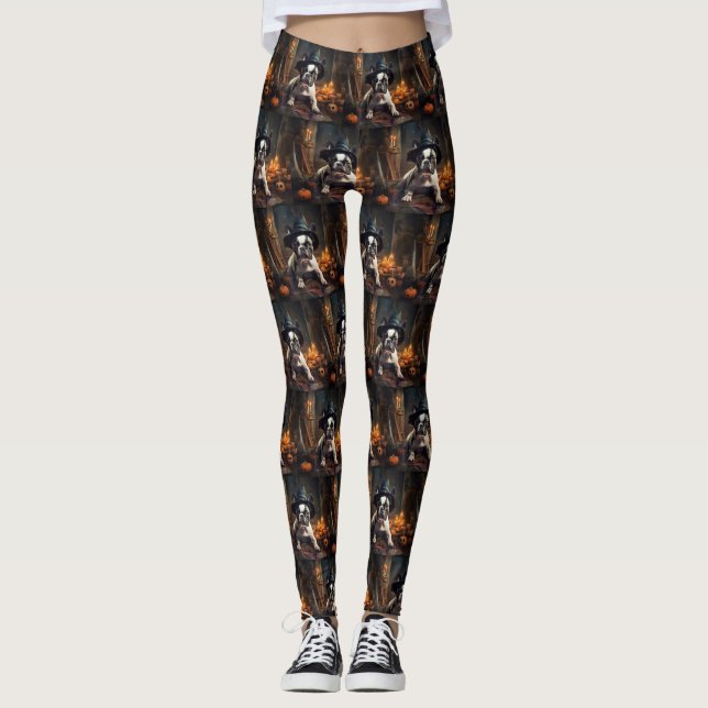 Leggings Calabazas de Bulldog francés asustan a Halloween (Anverso)