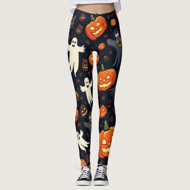 Leggings Calabazas de Halloween: Espeluznante patrón sin fo (Anverso)