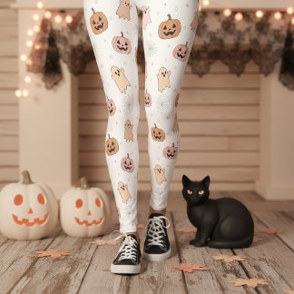 Leggings Calabazas de Halloween Fantasmas Patrón Pastel ID1