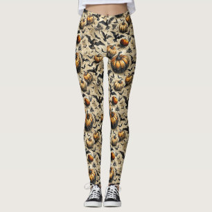 Leggings Calabazas de Halloween Vintage Murciélagos Cuervos