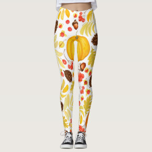 Leggings Calabazas otoñales, bellotas, fondo vintage.