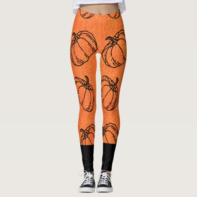 Leggings Calabazas otoñales sobre el diseño de denim Naranj (Anverso)