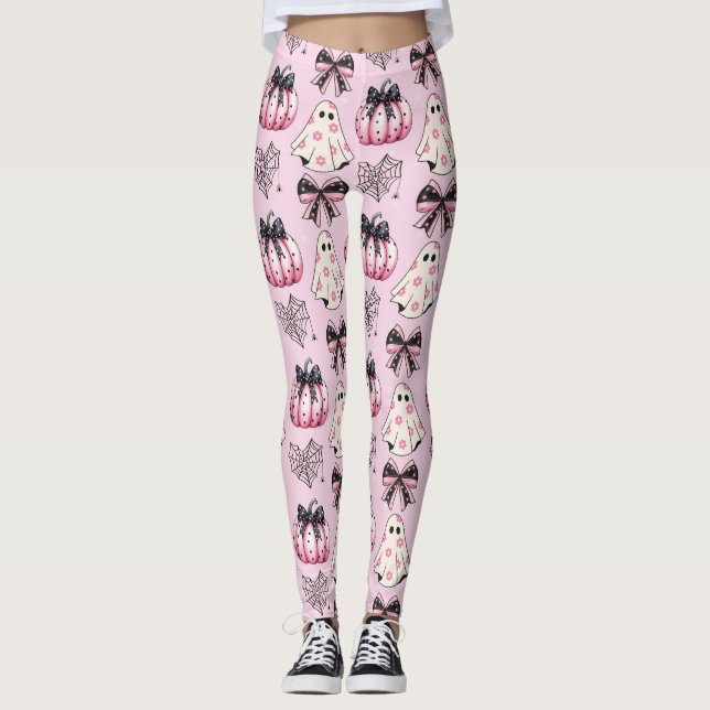 Leggings Calabazas rosadas y negras, garras de Halloween fa (Anverso)