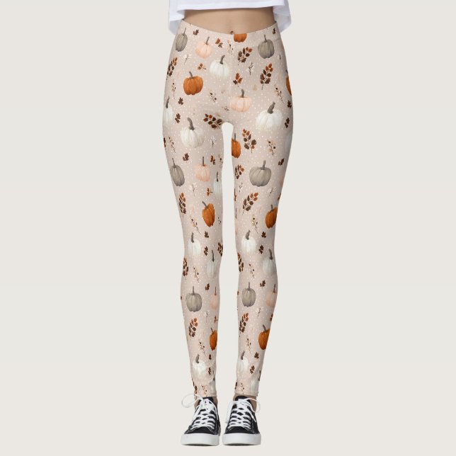 Leggings Calabazas rusticas de otoño y hojas de otoño (Anverso)