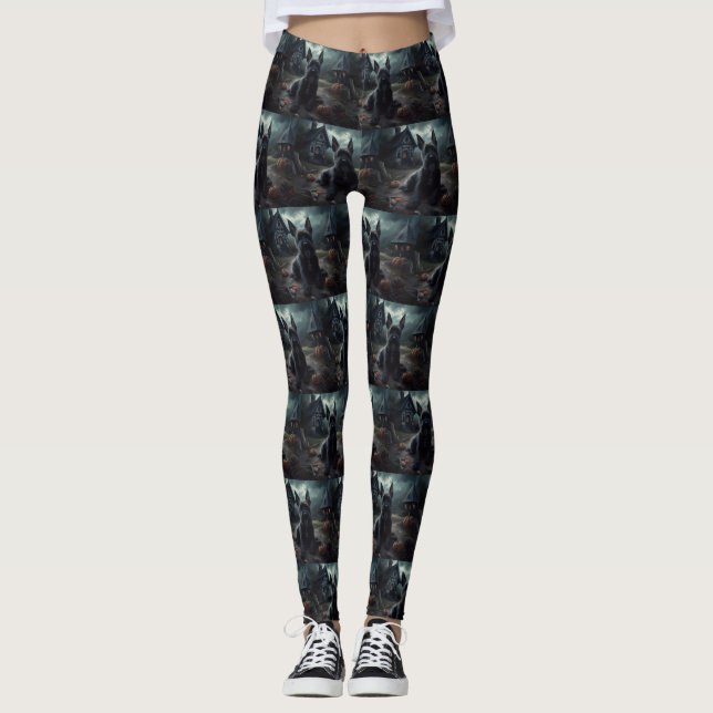 Leggings Calabazas Terrier Escocés de Halloween (Anverso)