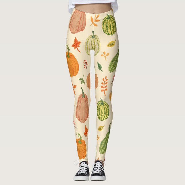 Leggings Calabazas verdes y naranjas, patrón sin fisuras. (Anverso)