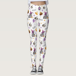 Leggings Calabazas y corazones de Naranja y gatos morados d