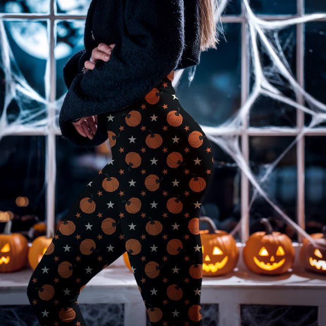 Leggings Calabazas y estrellas negras de Halloween (Subido por el creador)