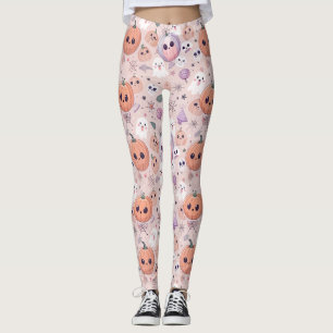 Leggings Calabazas y fantasmas de Halloween rosas sin foco