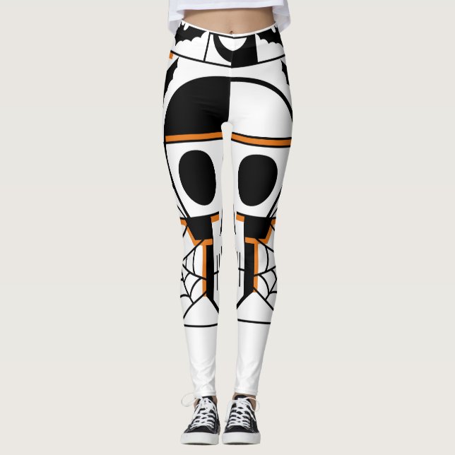 Leggings Calavera al estilo de Halloween, murciélagos, tela (Anverso)
