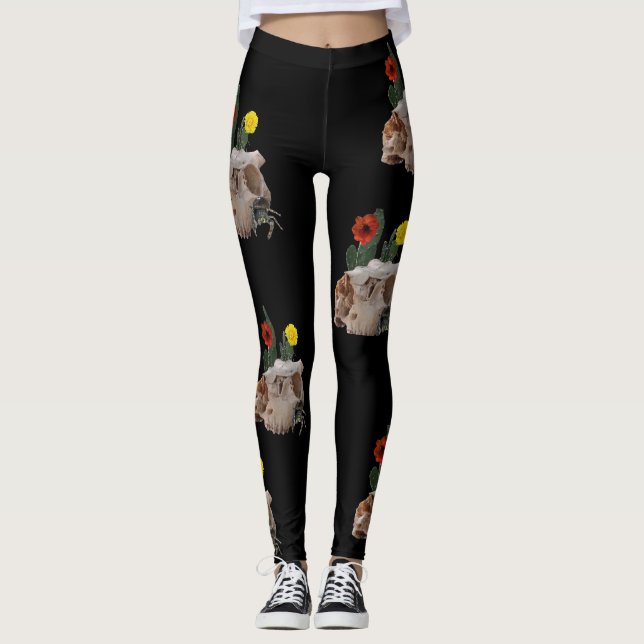 Leggings Calavera animal, cactus, flores y una araña suave (Anverso)
