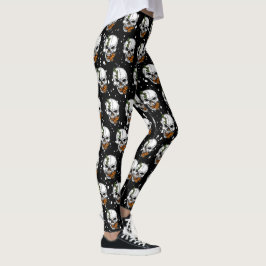 Leggings Calavera con fondo negro de mariposas monarcas