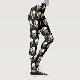 Leggings Calavera con fondo negro de mariposas monarcas