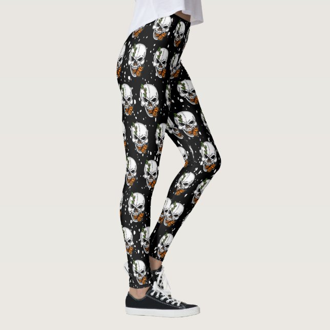 Leggings Calavera con fondo negro de mariposas monarcas (Derecha)