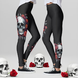Leggings Calavera con Rosas Leggencias góticas de Halloween