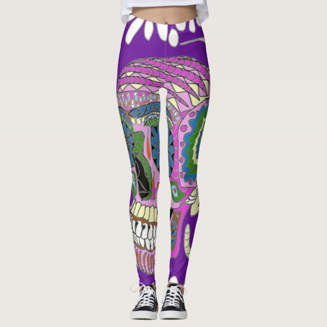 Leggings Calavera de azúcar con tatuaje morado (Anverso)