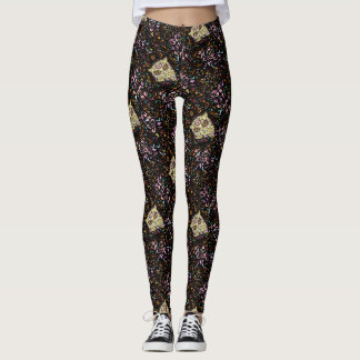 Leggings Calavera de azúcar de búho y menta azul morado ros